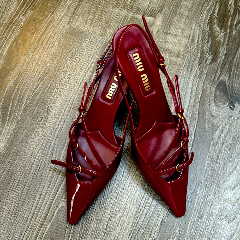 Miu Miu “fibbie” burgundy kitten heels 37